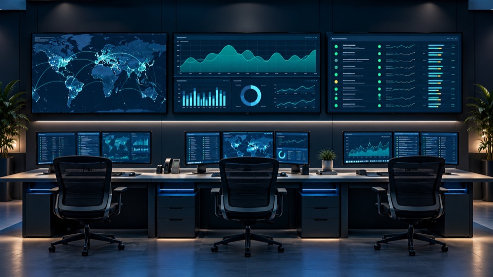 Network operations workspace with monitoring charts and status displays
